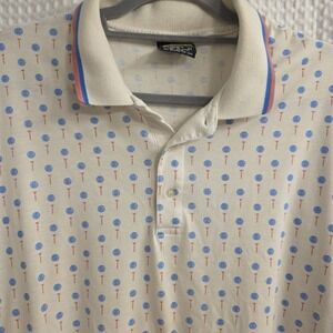 Vintage Chip Beck Polo Shirt‎ 2X Men Ivory Golf Balls All Over Short Sleeve USA